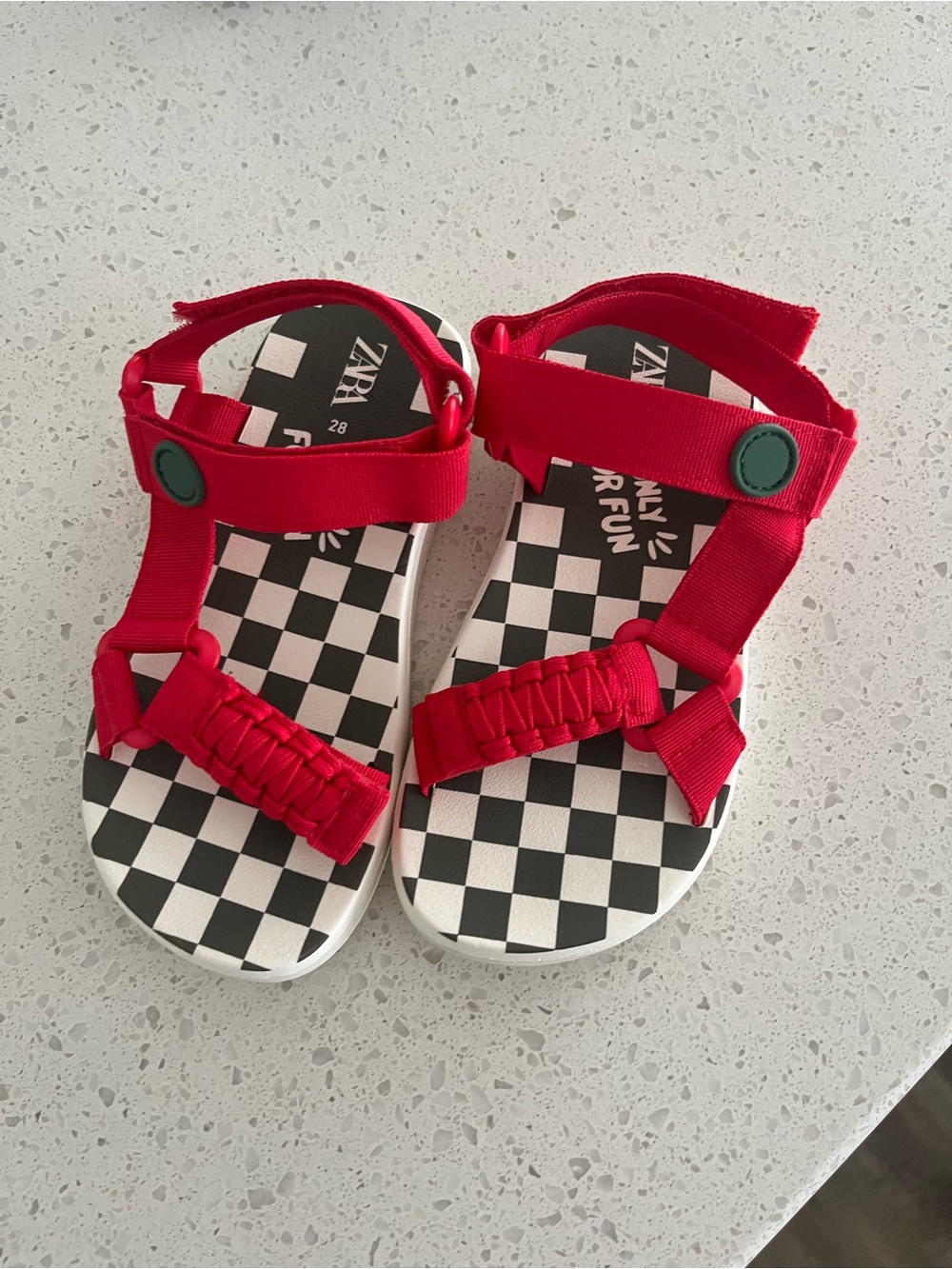 Zara Kids Bright Red Checkerboard Strap Sandals